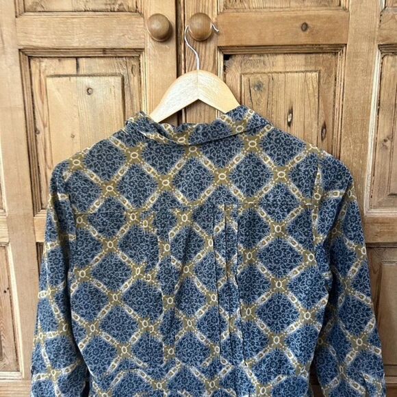 Womens Maeve 8 Button Front Shirt Dress Collared Pattern Blue Gray Yellow Anthro - Picture 8 of 11